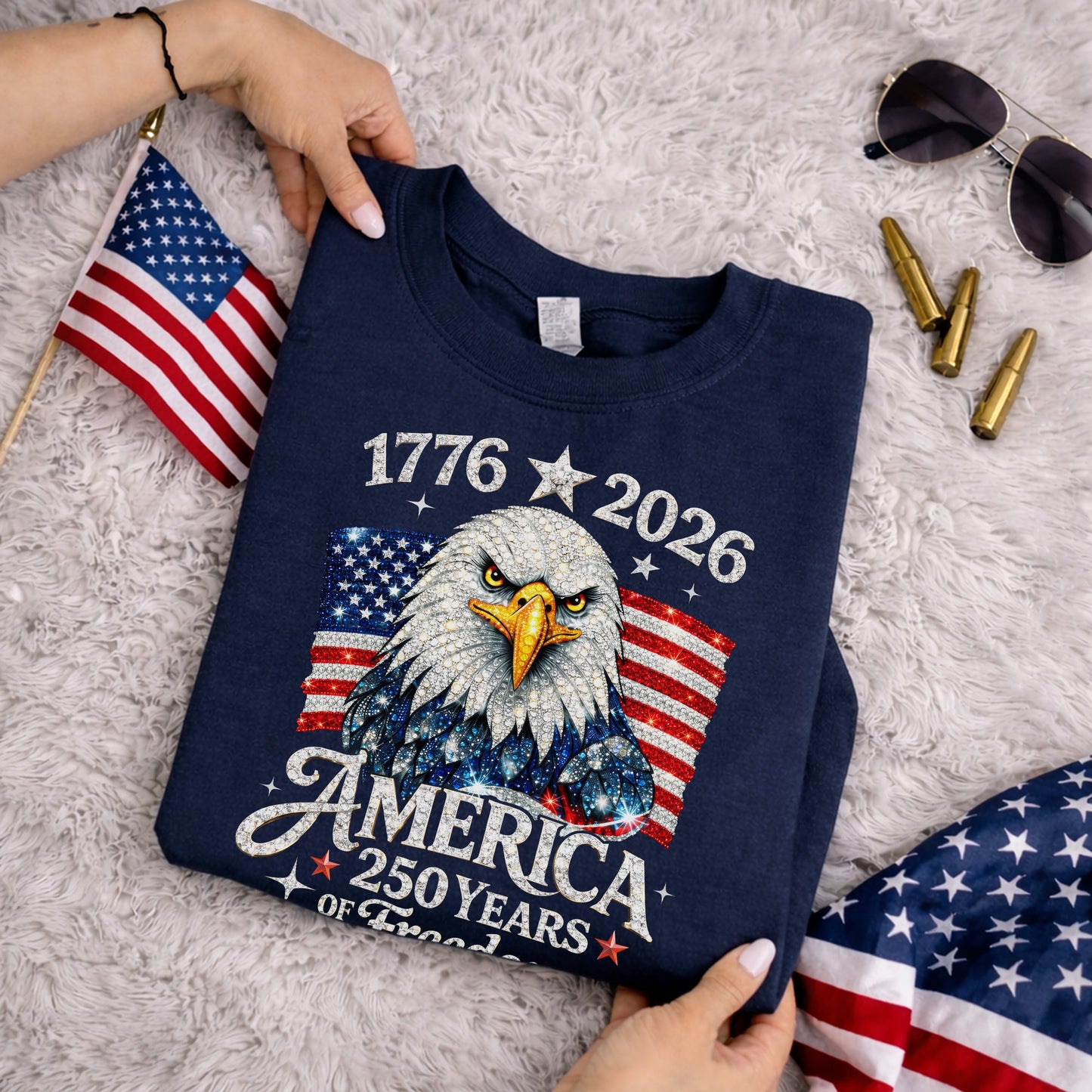 Faux Rhinestone Mosaic Sparkle 250 Years Of Freedom Png, Retro America Coquette Christian Png, Preppy Eagle July