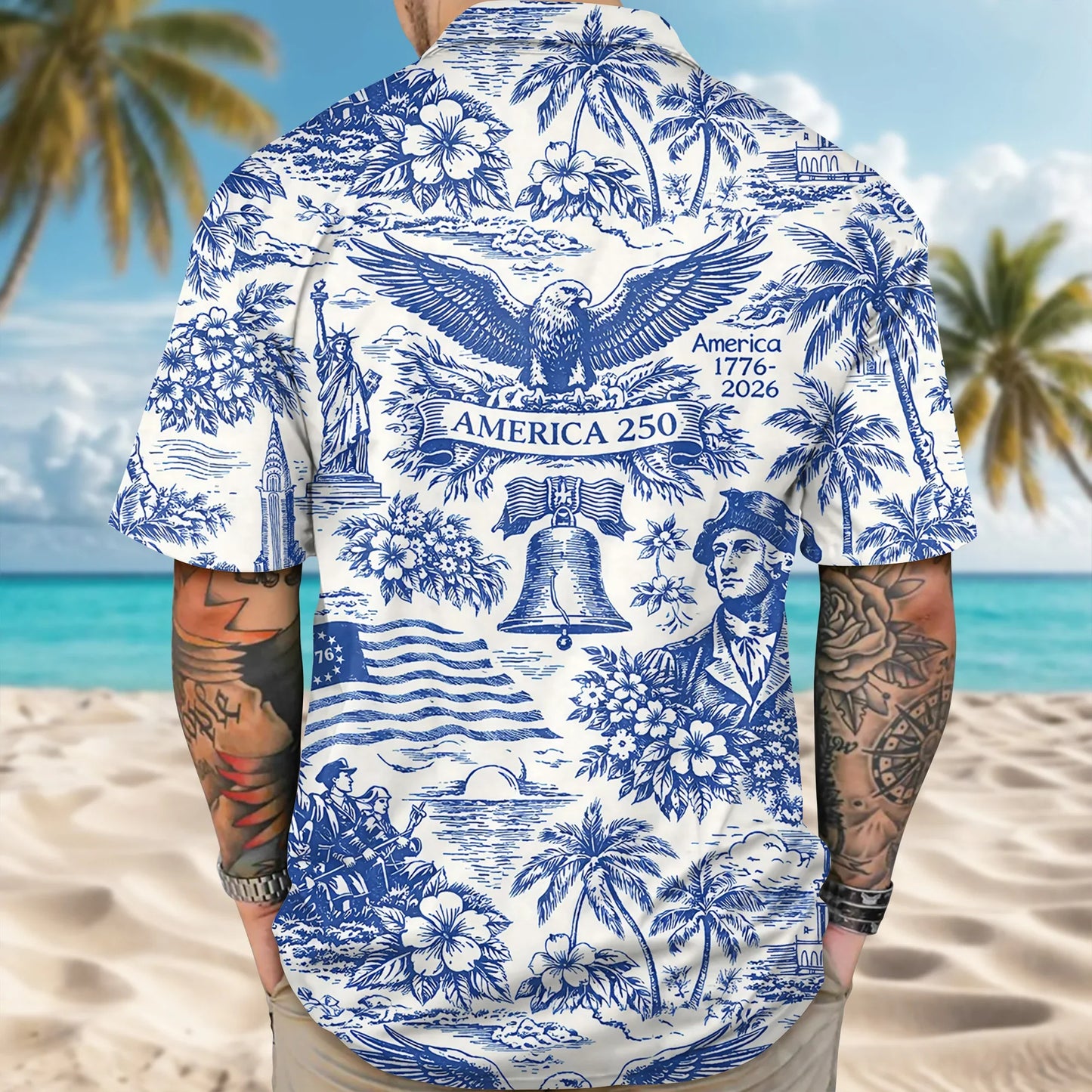 America 250th Anniversary Toile De Jouy Style Patriotic Hawaii Shirt