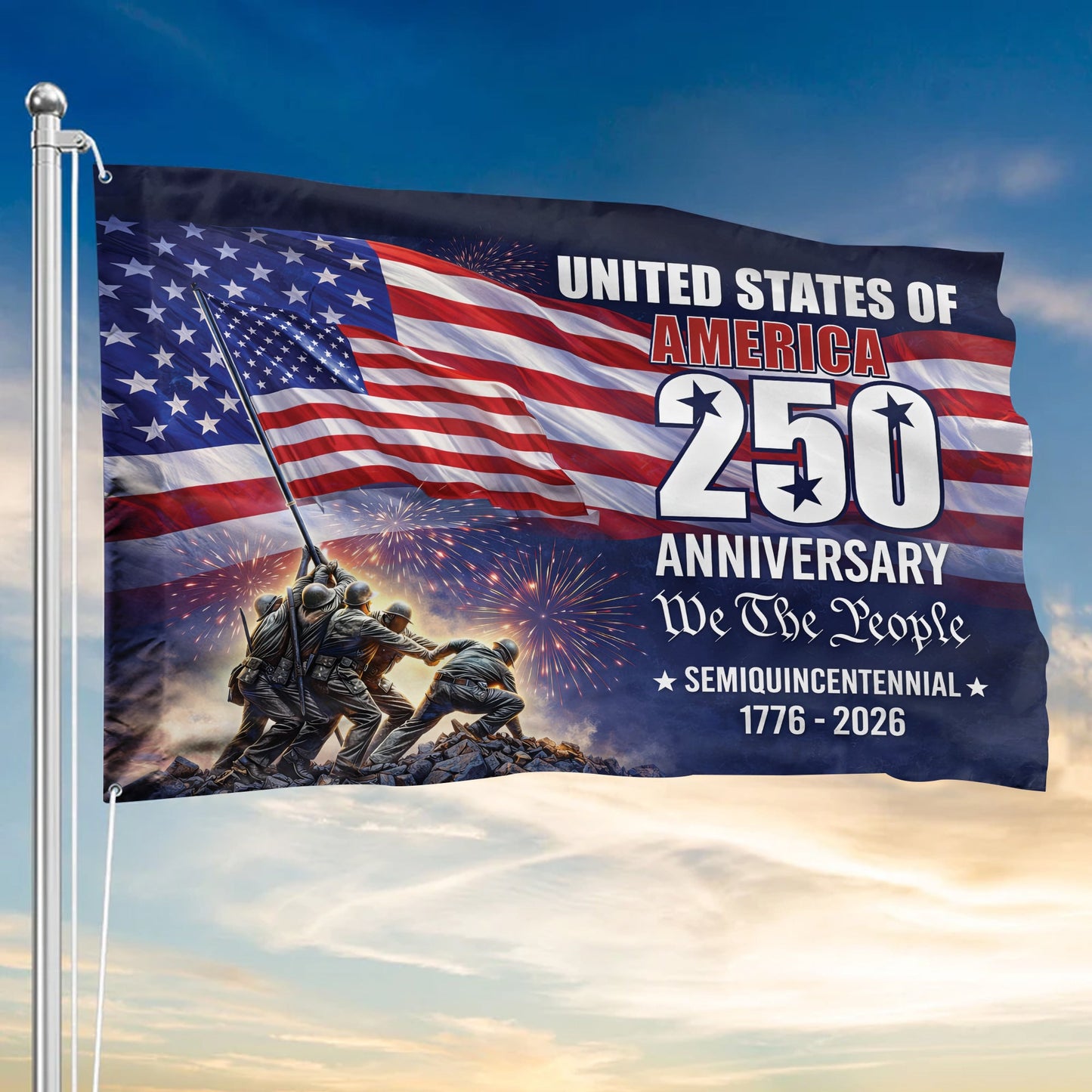 Patriotic 250th Anniversary 1776 2026 United States of America Semiquincentennial Grommet Flag