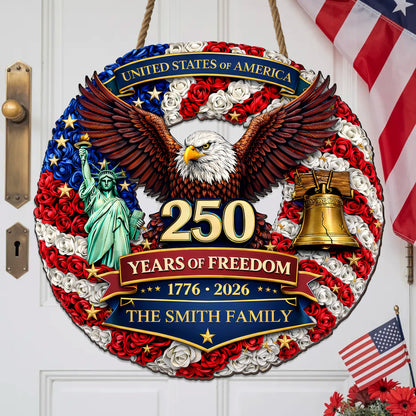 Custom Wood Sign - Personalized America 250th Anniversary Gifts For Mom, Dad, Brother, Sister, Kids - Proud Hearts Rise Together