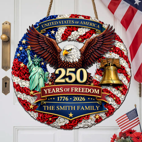Custom Wood Sign - Personalized America 250th Anniversary Gifts For Mom, Dad, Brother, Sister, Kids - Proud Hearts Rise Together