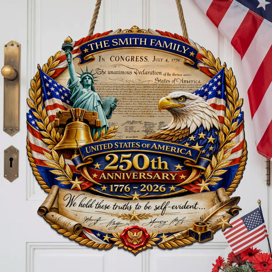 Custom Family Name Wood Sign - Declaration of Independence, American Eagle & Statue of Liberty