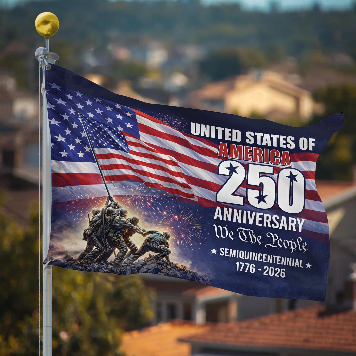 Patriotic 250th Anniversary 1776 2026 United States of America Semiquincentennial Grommet Flag