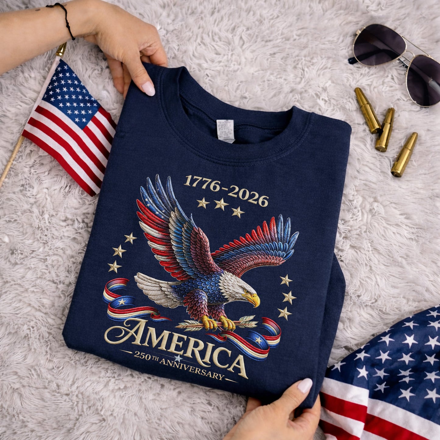 250th Anniversary America Patriotic T-Shirt, Bald Eagle American Flag