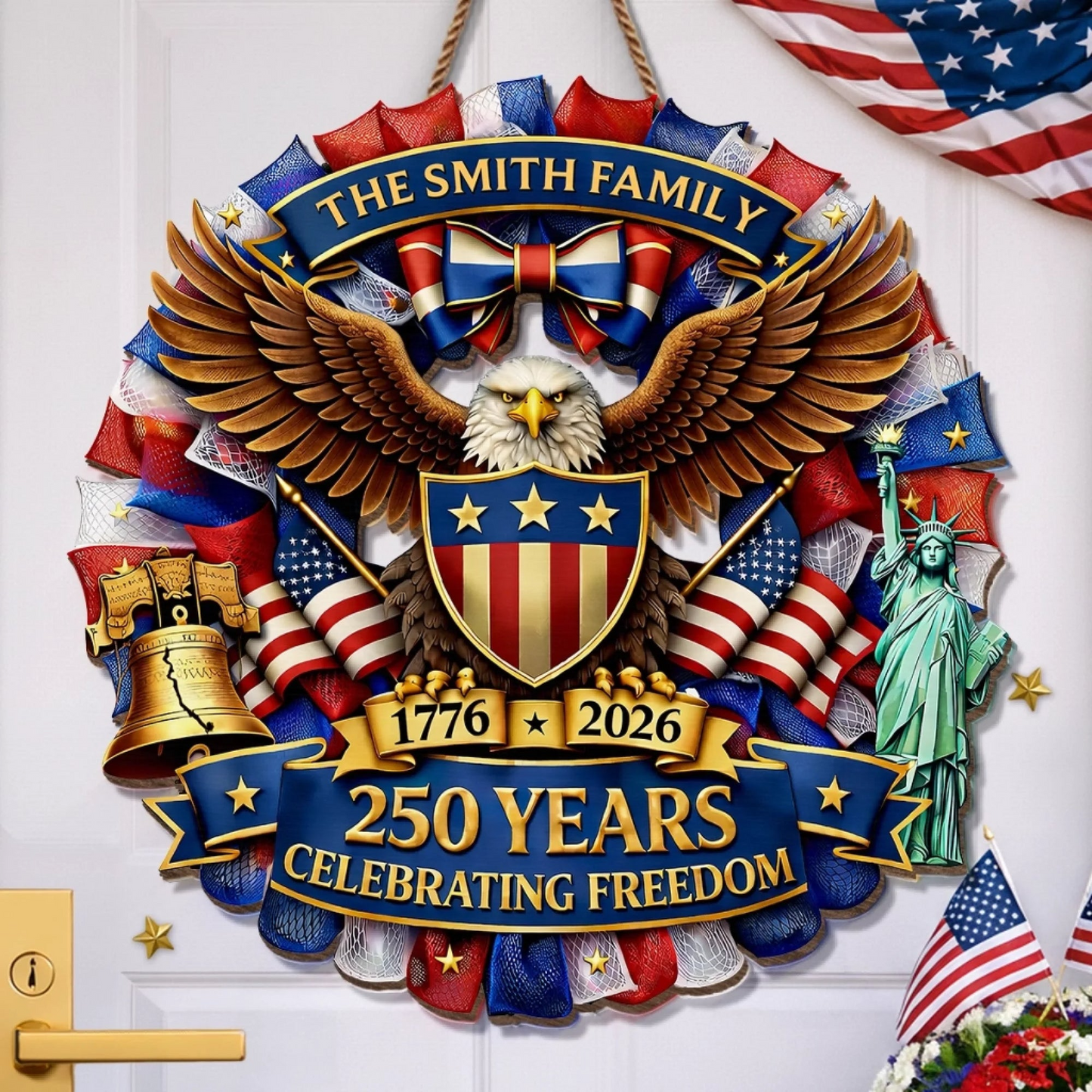 Custom Wood Sign - Personalized America 250th Anniversary Gifts For Mom, Dad, Brother, Sister, Kids - Proud Of Our Shared Story