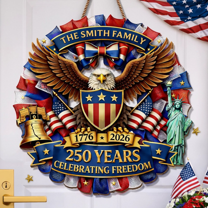 Custom Wood Sign - Personalized America 250th Anniversary Gifts For Mom, Dad, Brother, Sister, Kids - Proud Of Our Shared Story