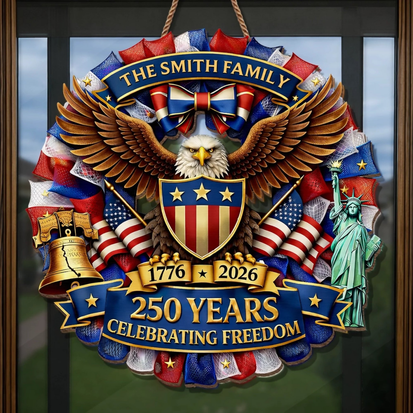 Custom Wood Sign - Personalized America 250th Anniversary Gifts For Mom, Dad, Brother, Sister, Kids - Proud Of Our Shared Story