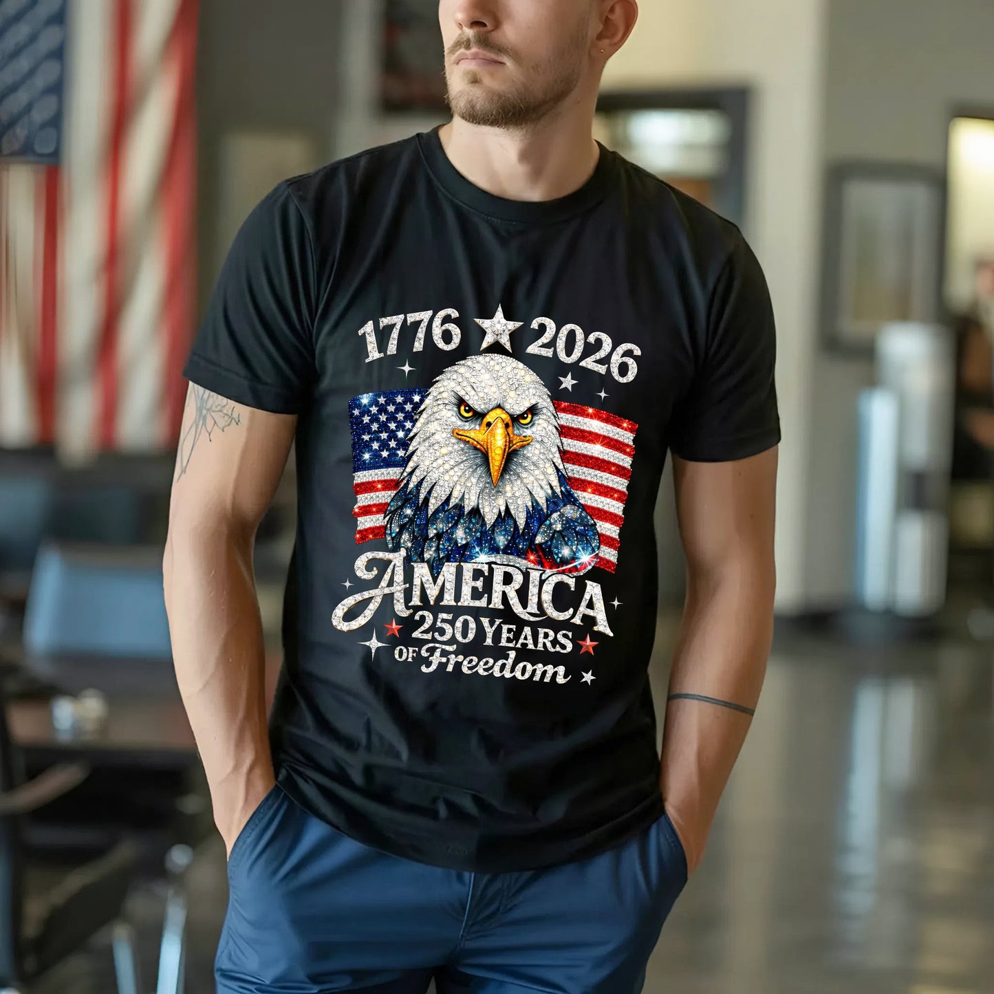 Faux Rhinestone Mosaic Sparkle 250 Years Of Freedom Png, Retro America Coquette Christian Png, Preppy Eagle July
