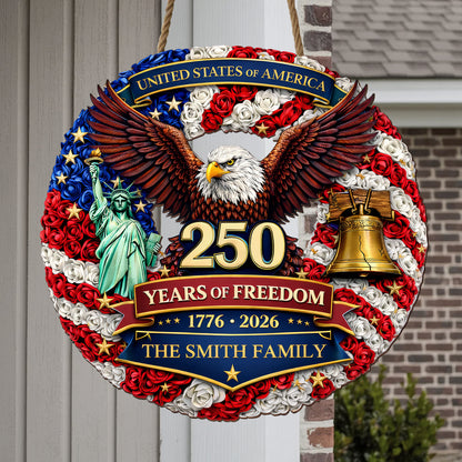 Custom Wood Sign - Personalized America 250th Anniversary Gifts For Mom, Dad, Brother, Sister, Kids - Proud Hearts Rise Together