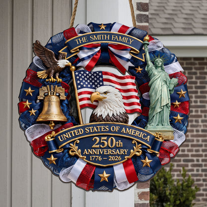 Custom Family Name Wood Sign – America 250th Gifts for Family – Forever United 🇺🇸