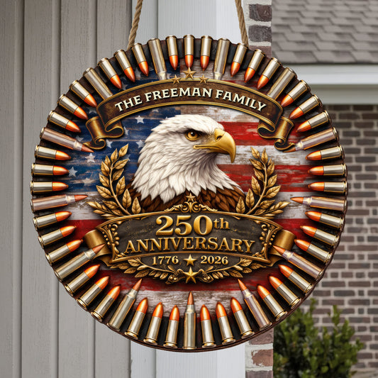Custom Family Name Wood Sign- Personalized America 250th Anniversary Gifts For Mom, Dad, Brother, Sister, Kids - Family Forever United