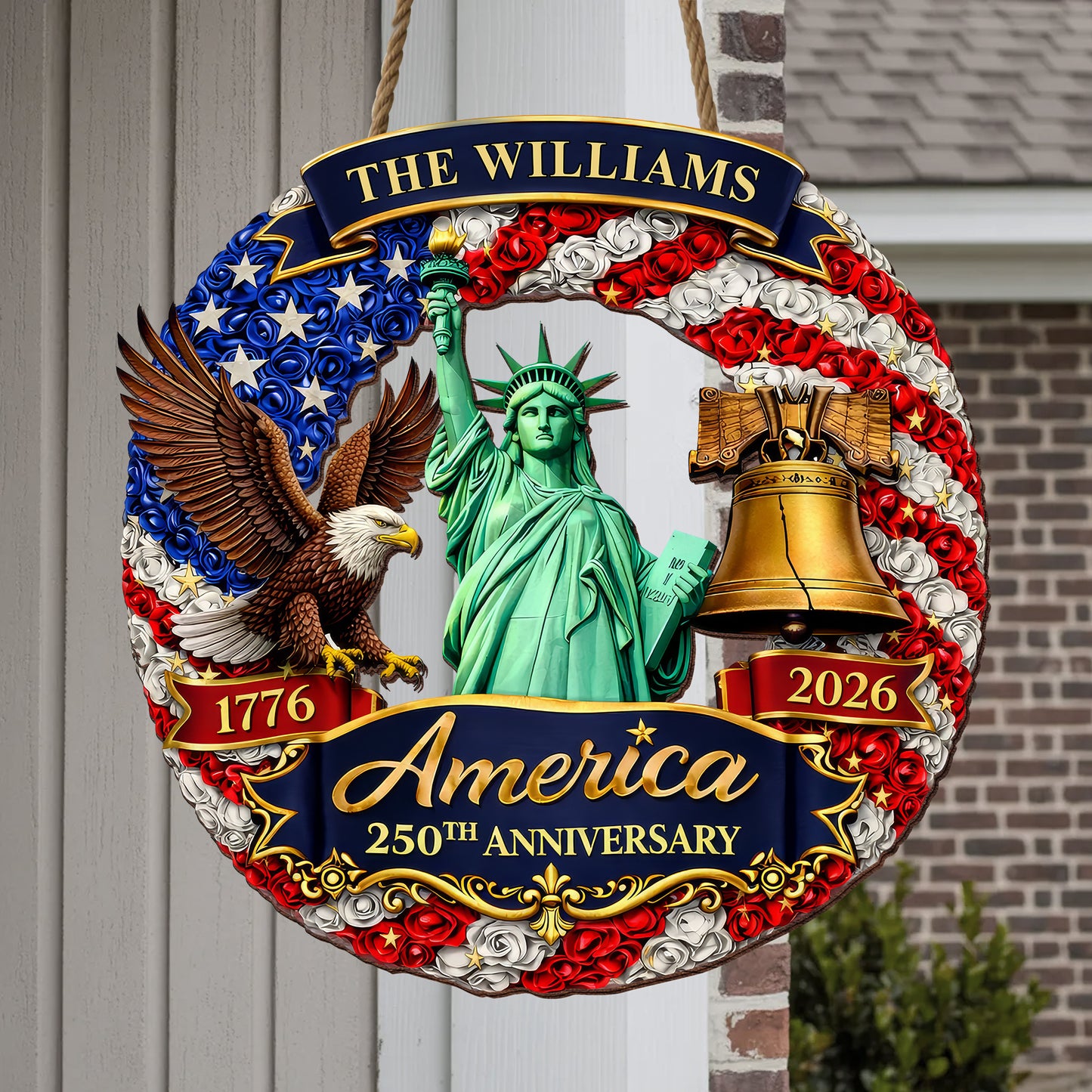 Custom Family Name Wood Sign- Personalized America 250th Anniversary Gifts For Mom, Dad, Brother, Sister, Kids - Family Forever United