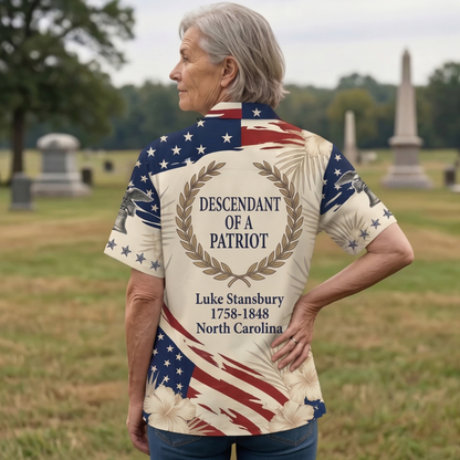 Personalized 250 Years of America Hawaiian Shirt, Custom Name Descendant of a Patriot, Patriotic 1776–2026 Tee