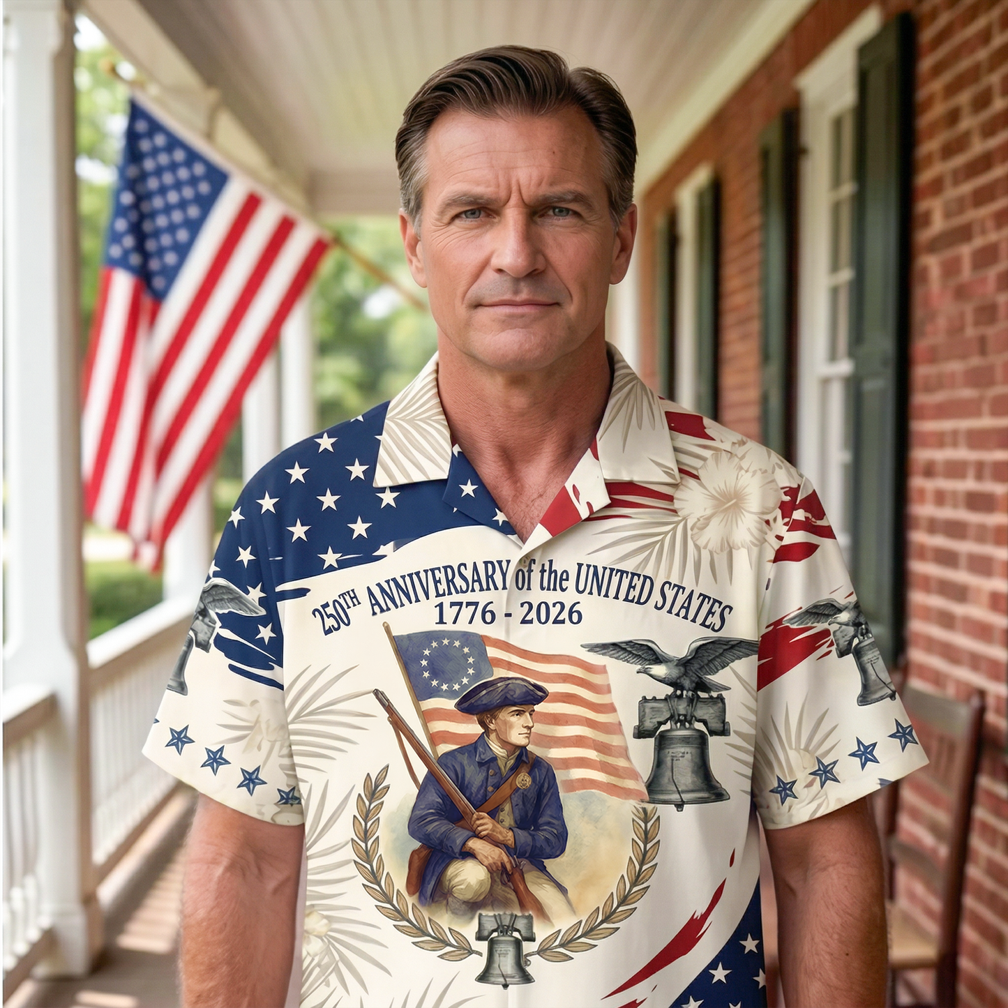 Personalized 250 Years of America Hawaiian Shirt, Custom Name Descendant of a Patriot, Patriotic 1776–2026 Tee
