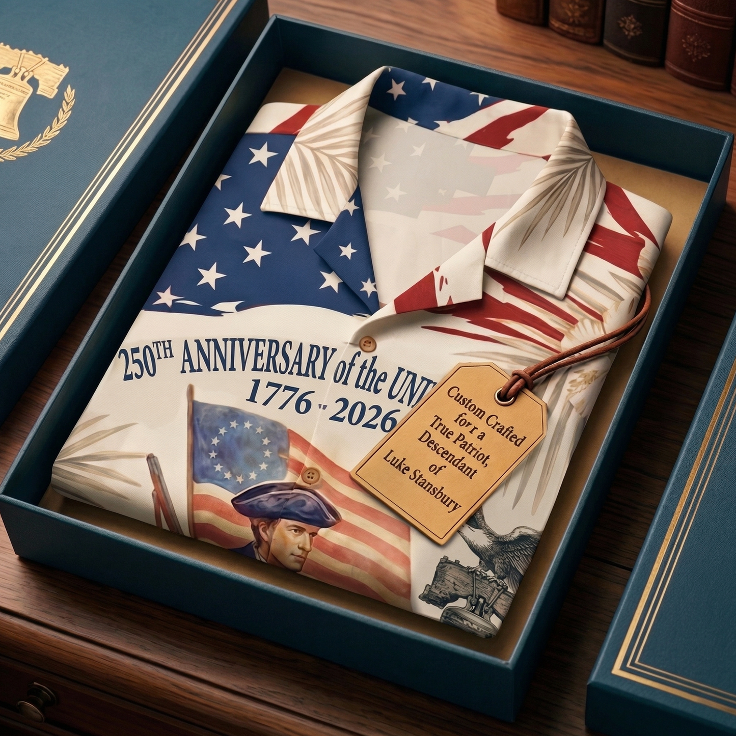 Personalized 250 Years of America Hawaiian Shirt, Custom Name Descendant of a Patriot, Patriotic 1776–2026 Tee