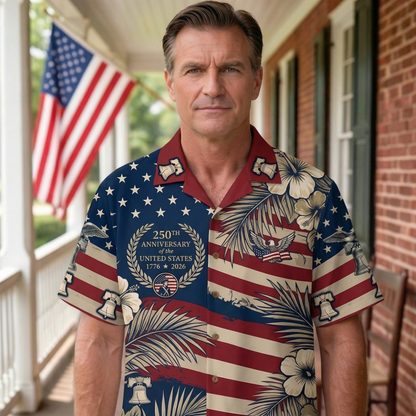 Personalized 250 Years of America Hawaiian Shirt, Custom Name Descendant of a Patriot, Luke Stansbury 1758-1848 Tee
