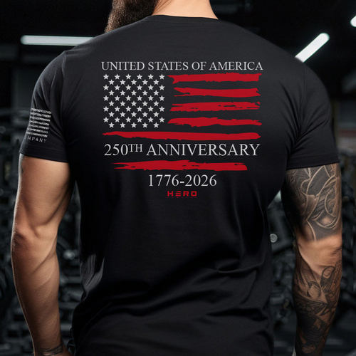 Hero Company Men's USA 250th Anniversary Black Tee - Two Sides