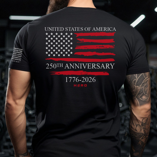 Hero Company Men's USA 250th Anniversary Black Tee - Two Sides