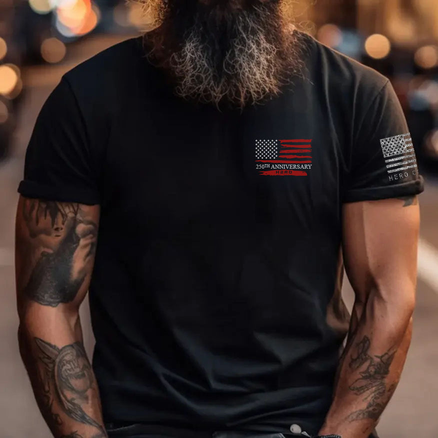 Hero Company Men's USA 250th Anniversary Black Tee - Two Sides