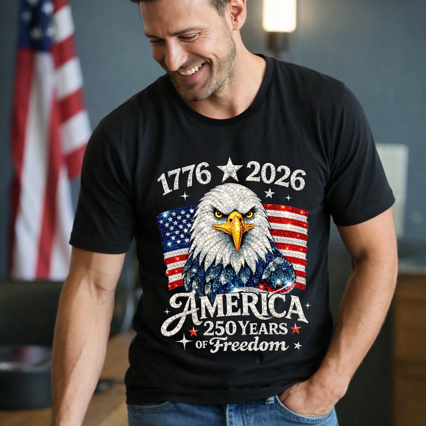 Faux Rhinestone Mosaic Sparkle 250 Years Of Freedom Png, Retro America Coquette Christian Png, Preppy Eagle July