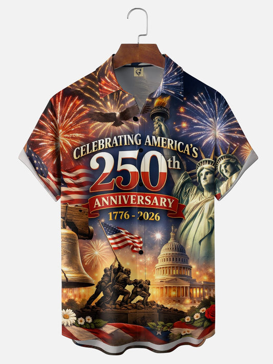 250th Anniversary Of The United States Independence Day Chest Pocket Holiday Hawaiian Shirt
