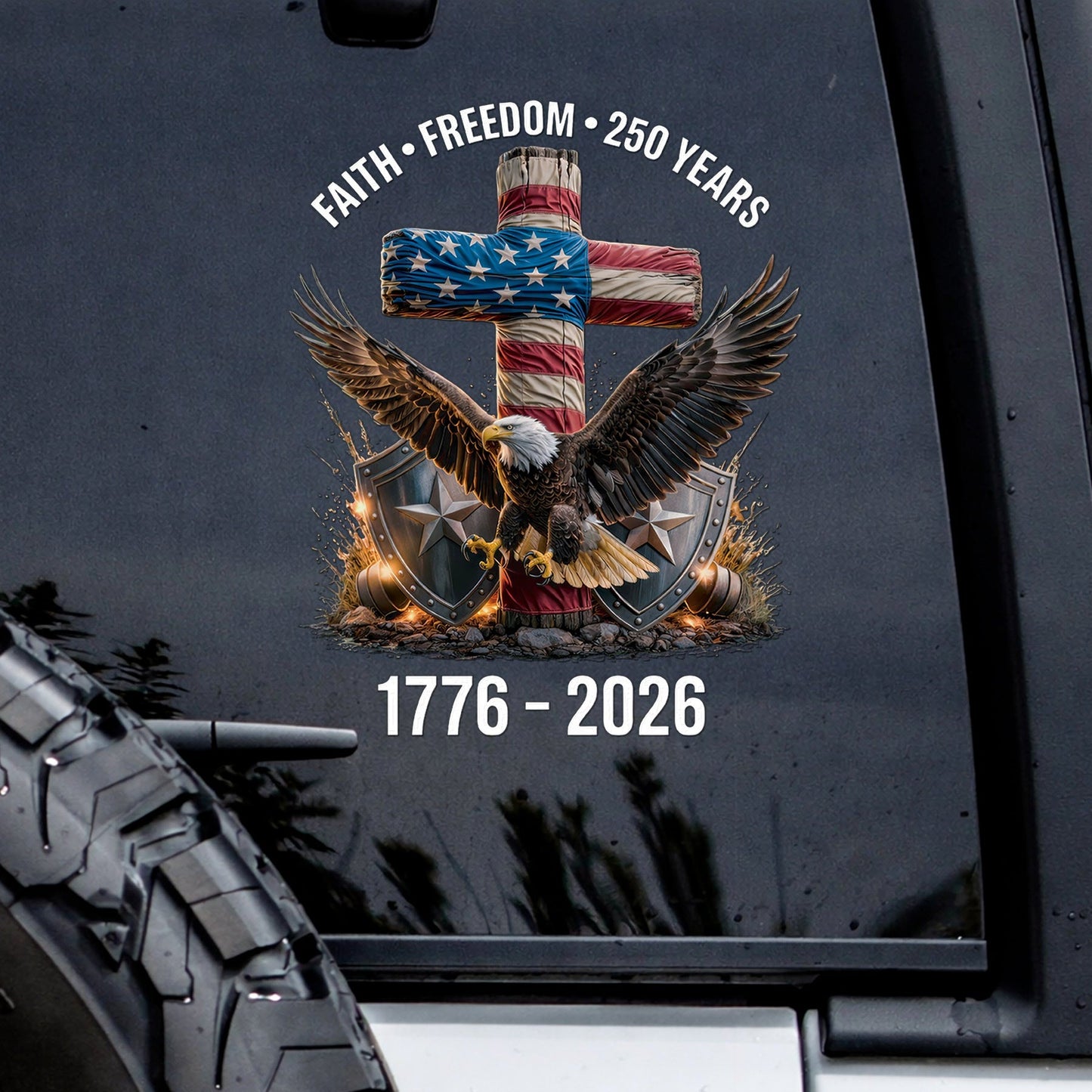 Faith Freedom USA Eagle Cross Decal – 250th Anniversary 1776-2026 Sticker for Car Window