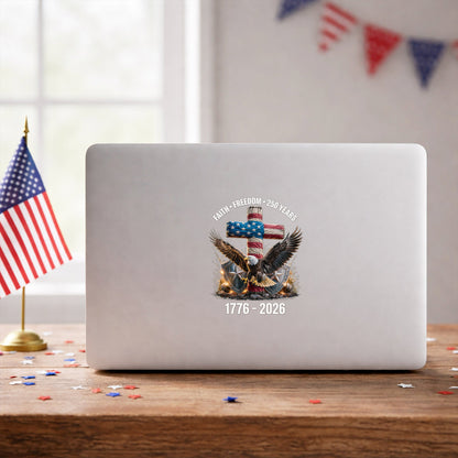 Faith Freedom USA Eagle Cross Decal – 250th Anniversary 1776-2026 Sticker for Car Window
