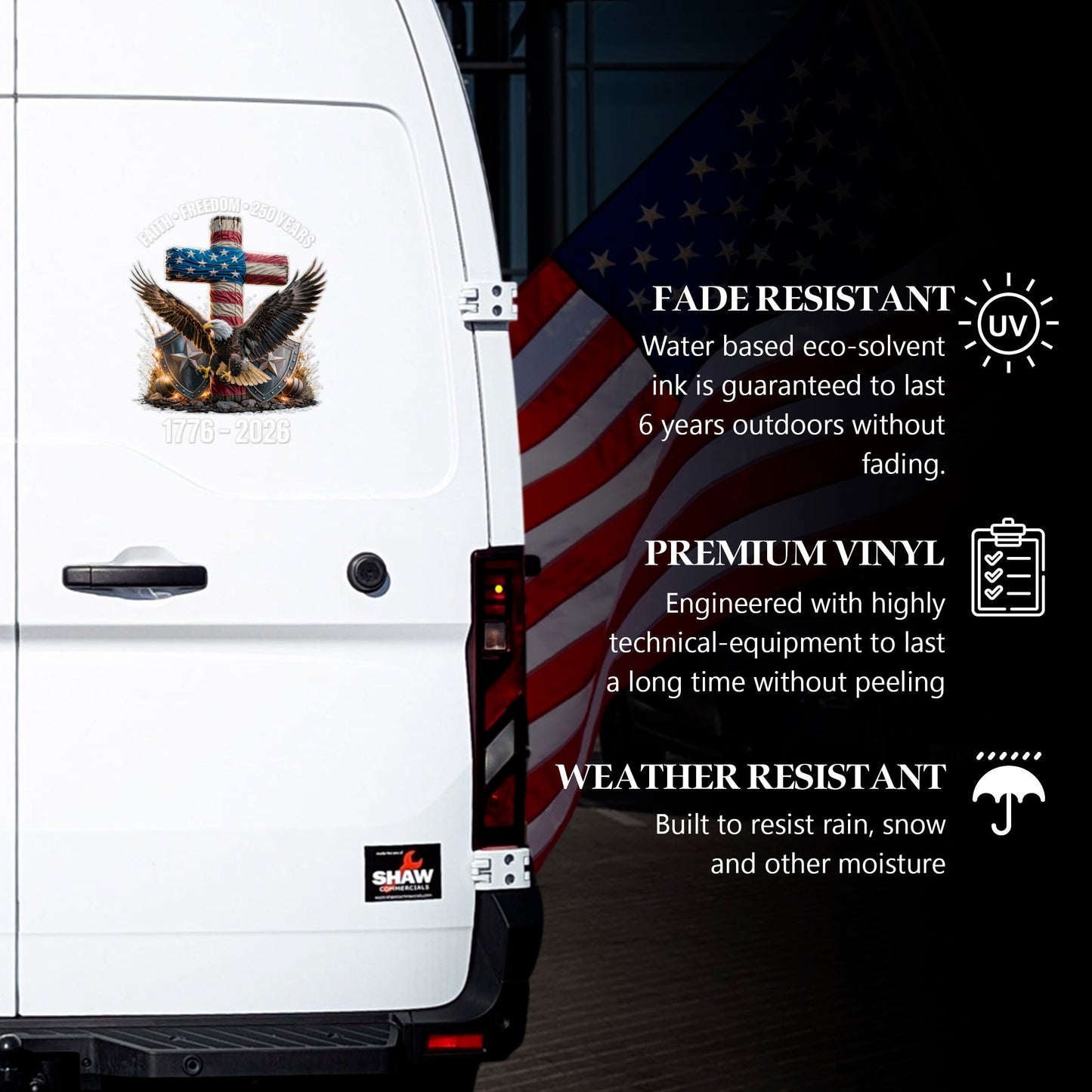 Faith Freedom USA Eagle Cross Decal – 250th Anniversary 1776-2026 Sticker for Car Window