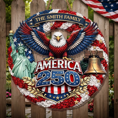 Custom Family Name Wood Sign- Personalized America 250th Anniversary Gifts For Mom, Dad, Brother, Sister, Kids - Family Forever United