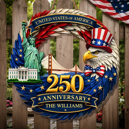Custom Family Name Wood Sign- Personalized America 250th Anniversary Gifts For Mom, Dad, Brother, Sister, Kids - Family Forever United