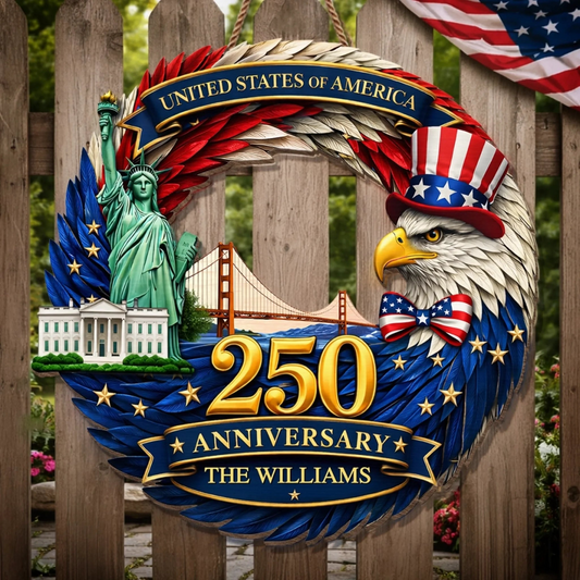 Custom Family Name Wood Sign- Personalized America 250th Anniversary Gifts For Mom, Dad, Brother, Sister, Kids - Family Forever United