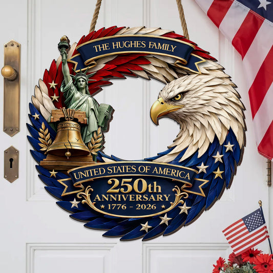 Custom Family Name Wood Sign – America 250th Gifts for Family – Forever United 🇺🇸