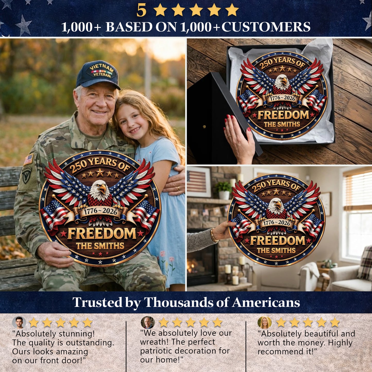 Custom Wood Sign - Personalized America 250th Anniversary Gifts For Mom, Dad, Brother, Sister, Kids - Proud Of Our Shared Story