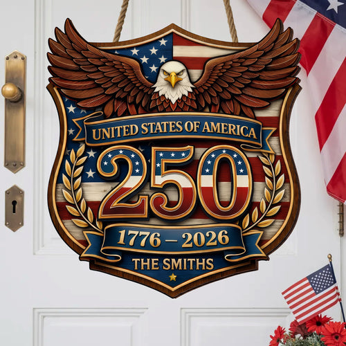 Custom Wood Sign - Personalized America 250th Anniversary Gifts For Mom, Dad, Brother, Sister, Kids