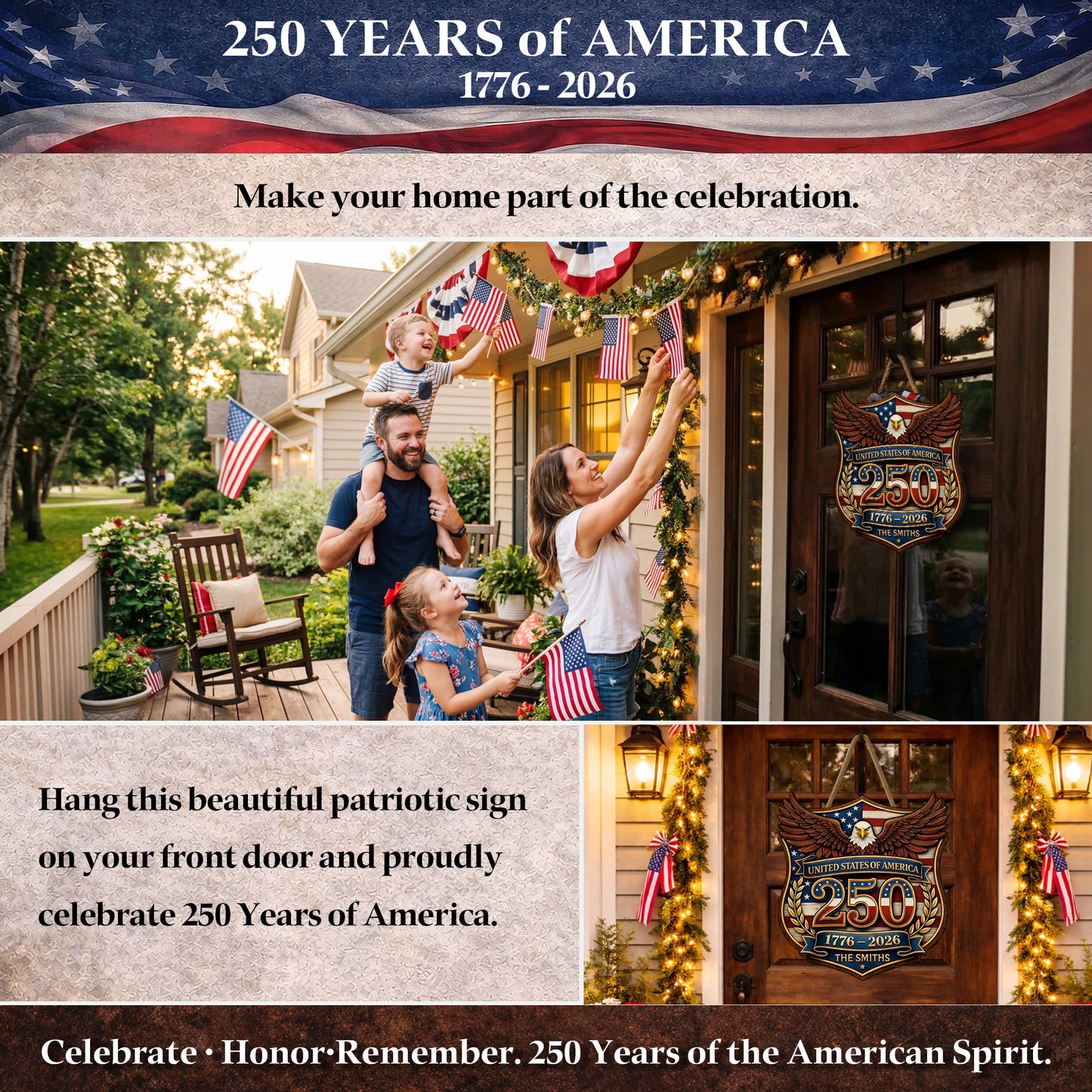 Custom Wood Sign - Personalized America 250th Anniversary Gifts For Mom, Dad, Brother, Sister, Kids