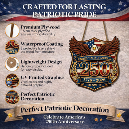 Custom Wood Sign - Personalized America 250th Anniversary Gifts For Mom, Dad, Brother, Sister, Kids