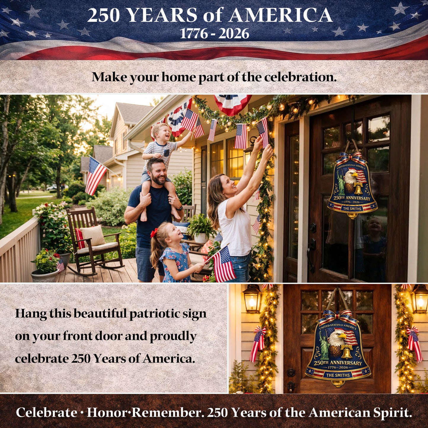 Custom Wood Sign - Personalized America 250th Anniversary Gifts For Mom, Dad, Brother, Sister, Kids