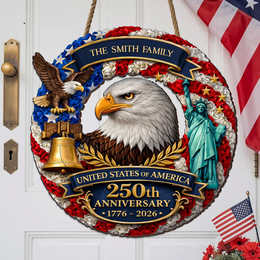 Custom Wood Sign - Personalized America 250th Anniversary Gifts For Mom, Dad, Brother, Sister, Kids