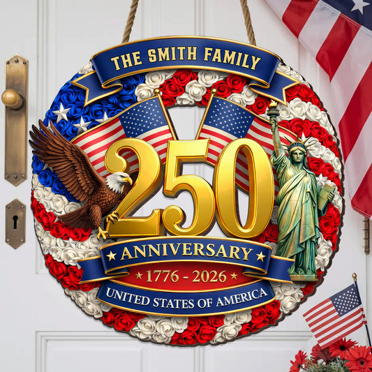 Custom Family Name Wood Sign- Personalized America 250th Anniversary Gifts For Mom, Dad, Brother, Sister, Kids - Family Forever United