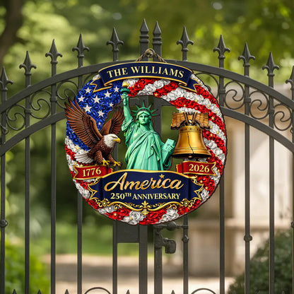 Custom Family Name Wood Sign- Personalized America 250th Anniversary Gifts For Mom, Dad, Brother, Sister, Kids - Family Forever United