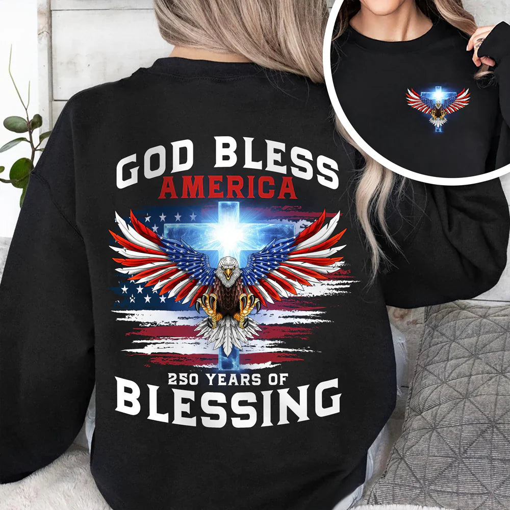 250 Years of Blessing Shirt, Patriotic God Bless America Eagle Back & Front Dark Shirt