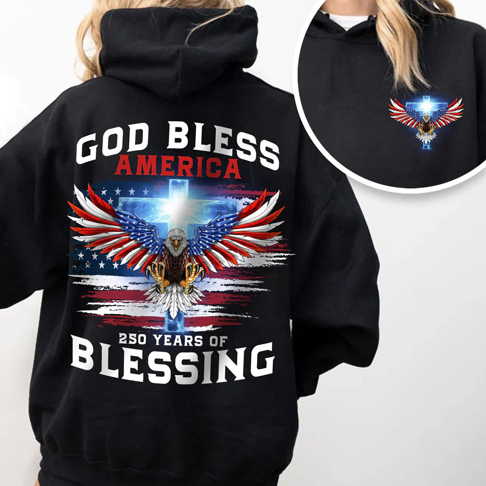 250 Years of Blessing Shirt, Patriotic God Bless America Eagle Back & Front Dark Shirt