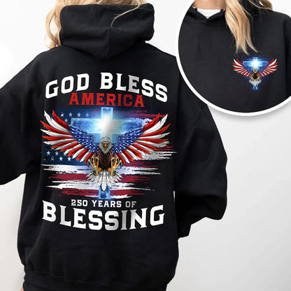250 Years of Blessing Shirt, Patriotic God Bless America Eagle Back & Front Dark Shirt