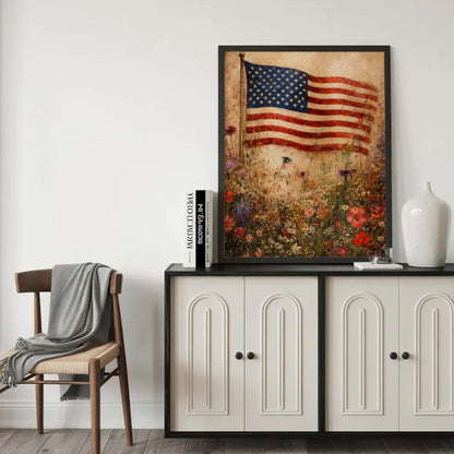 Stars and Stripes Meadow Patriotic Wall Art Poster/Canvas