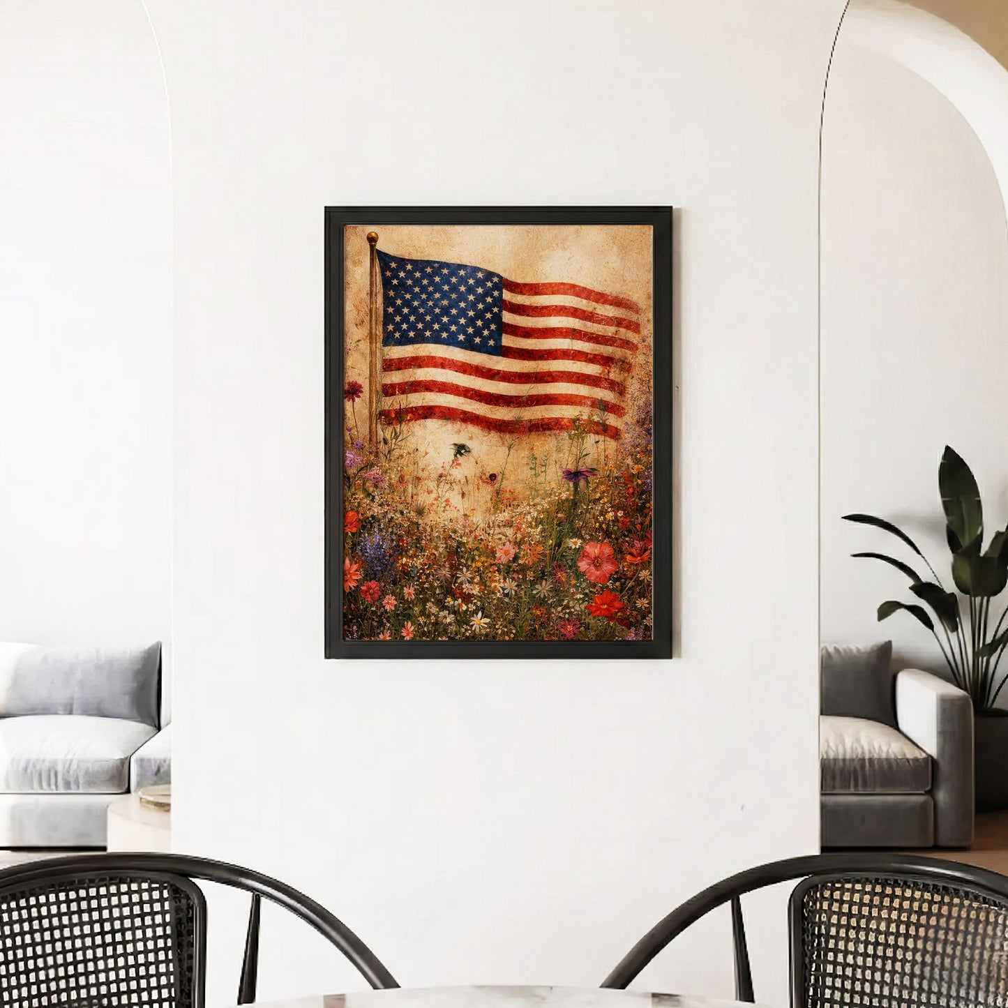 Stars and Stripes Meadow Patriotic Wall Art Poster/Canvas