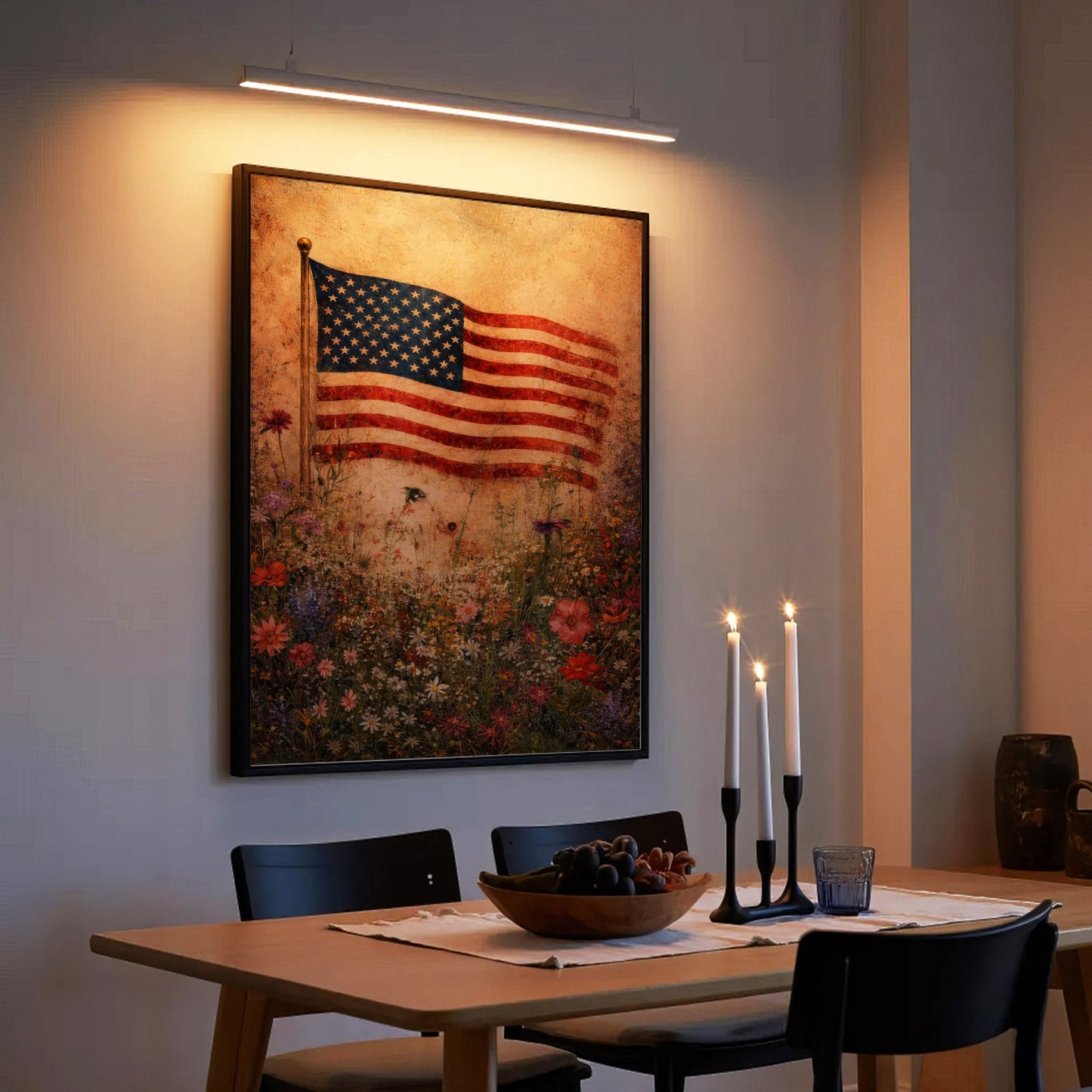 Stars and Stripes Meadow Patriotic Wall Art Poster/Canvas