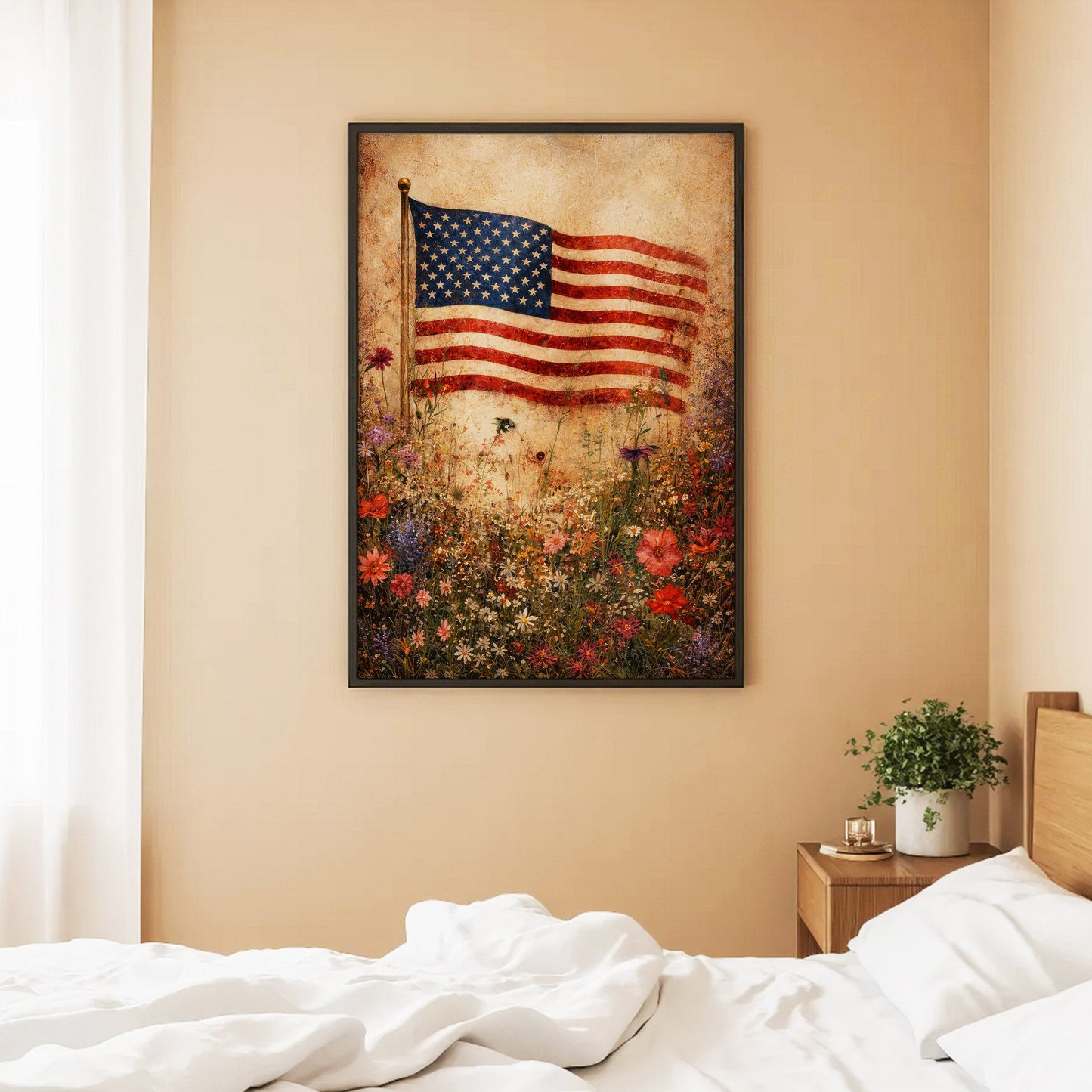Stars and Stripes Meadow Patriotic Wall Art Poster/Canvas