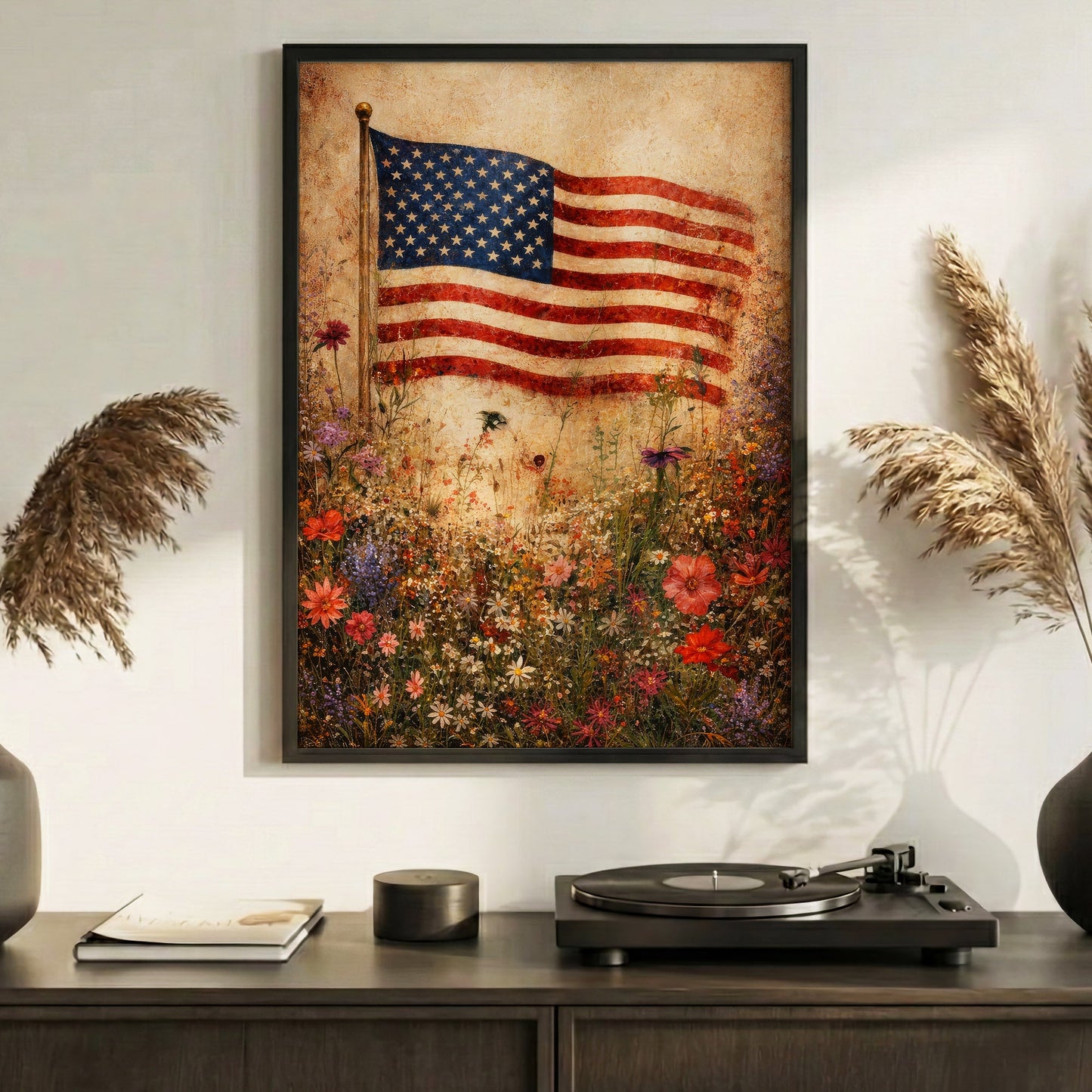 Stars and Stripes Meadow Patriotic Wall Art Poster/Canvas