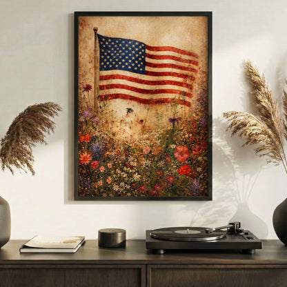 Stars and Stripes Meadow Patriotic Wall Art Poster/Canvas