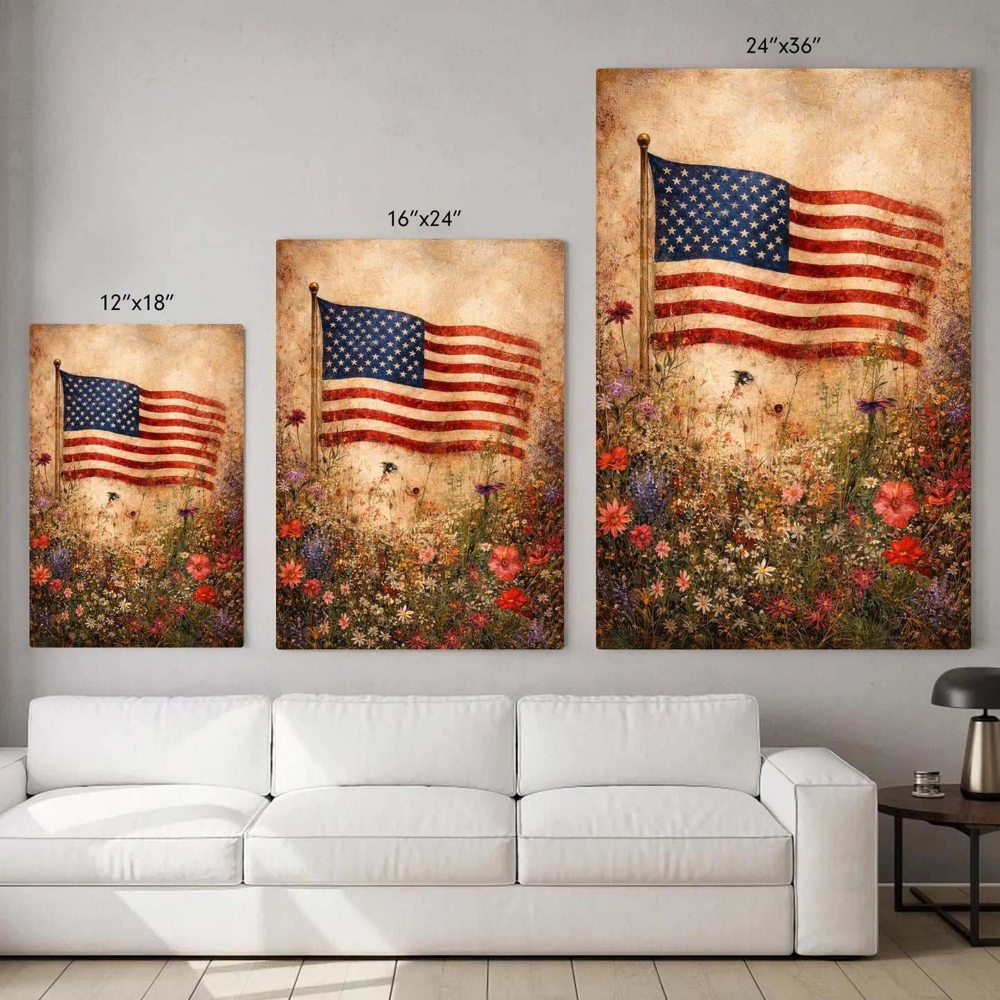 Stars and Stripes Meadow Patriotic Wall Art Poster/Canvas